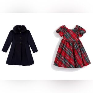 ✨ Janie and Jack Holiday Bundle 3T–4T | Navy Faux Fur Coat + Plaid Party Dress